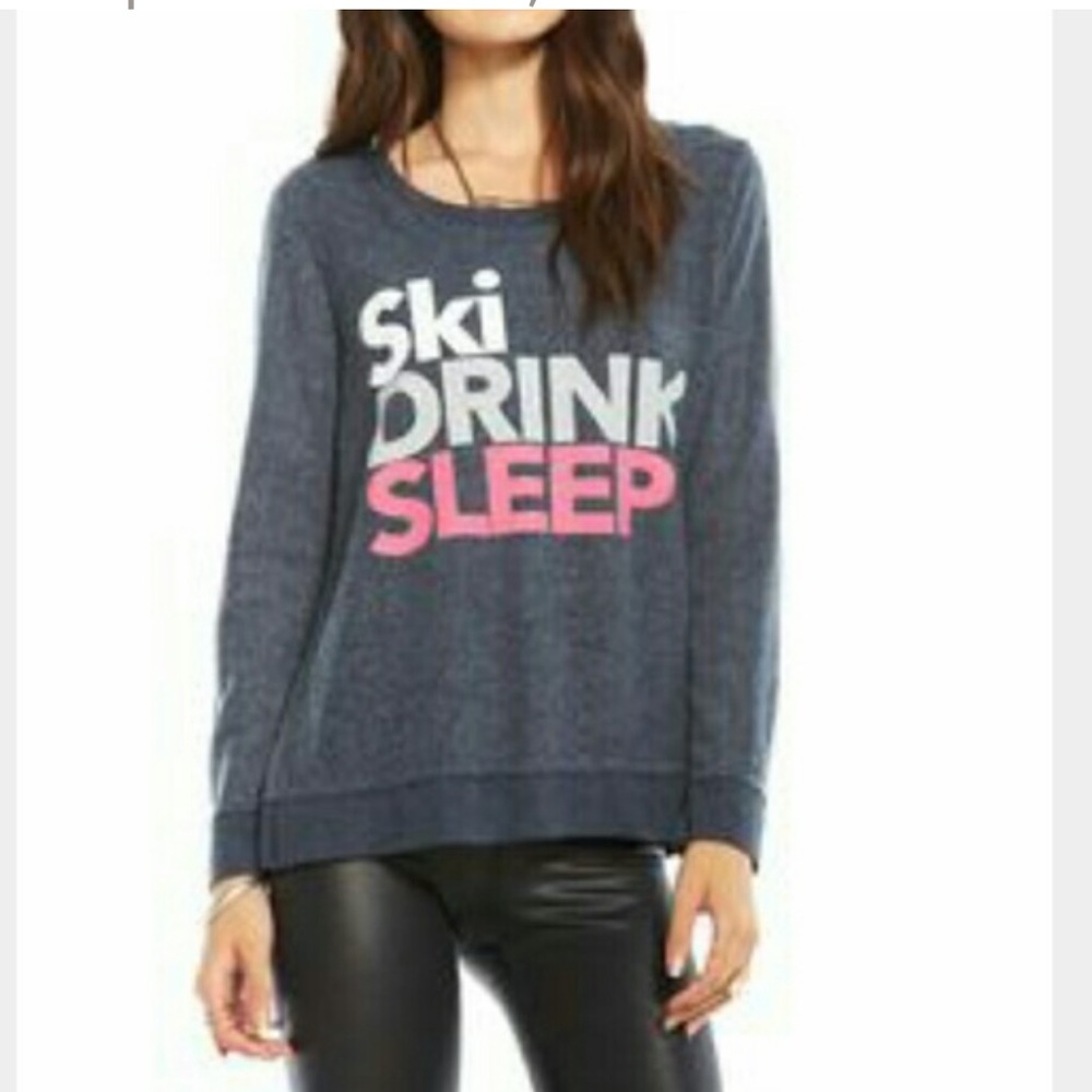 CHASER SKI DRINK SLEEP GRAPHIC LONG SLEEVE BLUE HEATHERED SWEATSHIRT M - Picture 2 of 11